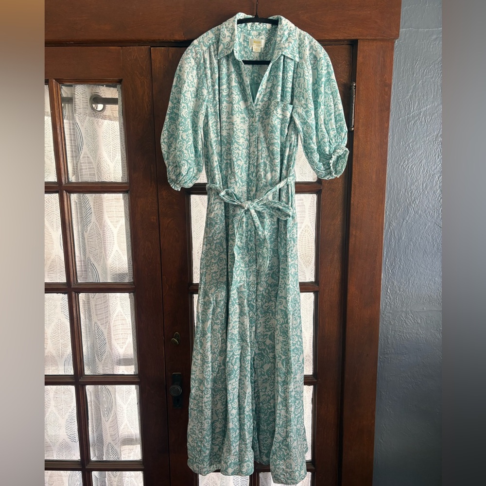 Anthropologie Maeve The Irene Linen Maxi Shirt Dress in Sky - Picture 4 of 11
